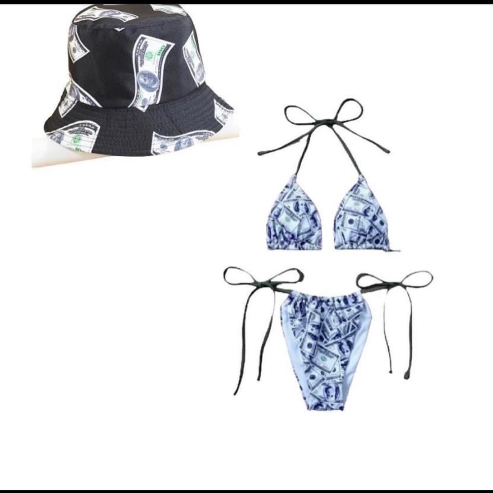 All about the Benjamins two piece bikini & Bucket hat